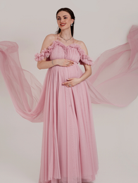 2 in 1 Pink Maternity Photoshoot Gown with Detachable Train