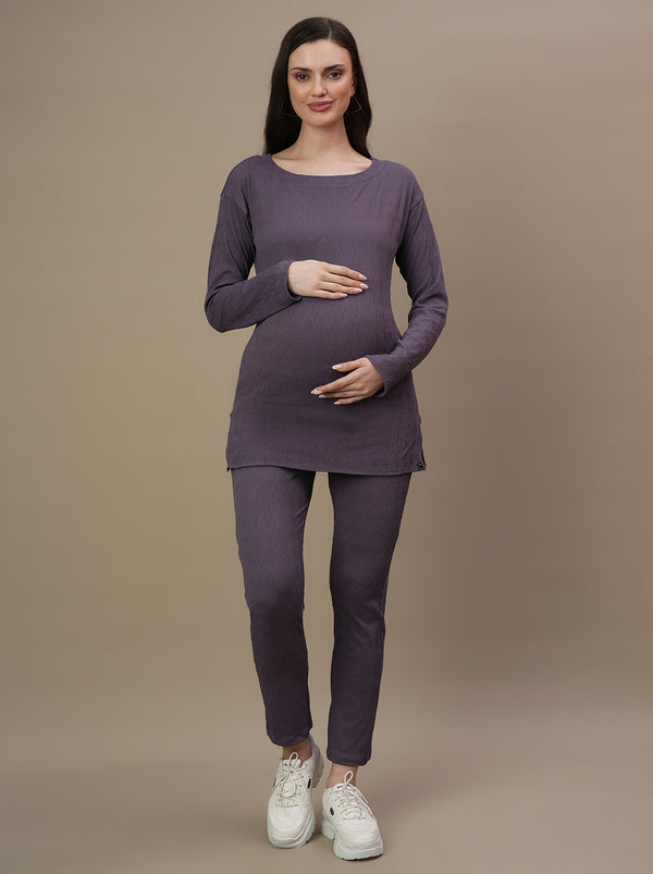 2pc. Maternity Jacquard Top + Leggings Set - Winter