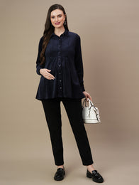 2pc. Maternity Velvet Top + Corduroy Pants Set