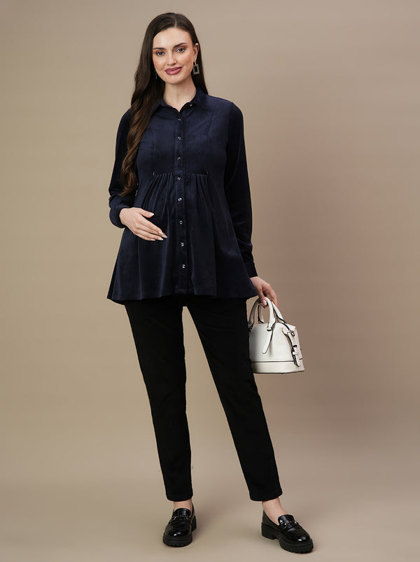 2pc. Maternity Velvet Top + Corduroy Pants Set