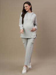 2pc. Maternity Waffle Hoodie Top + Straight Fit Pants Set