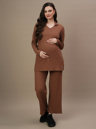 2pc. Maternity Waffle Top + Wide-Leg Pants Set