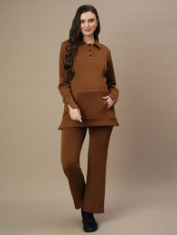 2pc. Maternity Winter Set, Collar Top & Bootcut Pants