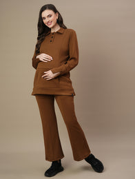 2pc. Maternity Winter Set, Collar Top & Bootcut Pants