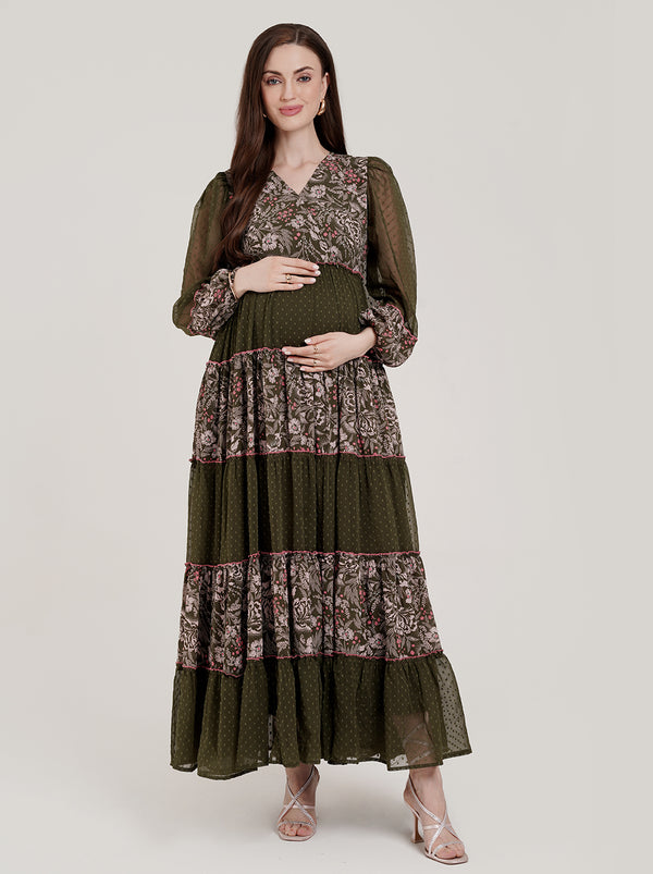 Boho Floral Maternity Long Dress