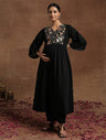 Black Maternity Kurta Set with Embroidered Yoke