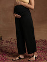 Black Maternity Kurta Set with Embroidered Yoke