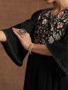 Black Maternity Kurta Set with Embroidered Yoke