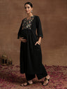 Black Maternity Kurta Set with Embroidered Yoke