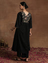 Black Maternity Kurta Set with Embroidered Yoke