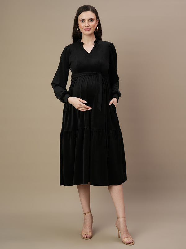 Velvet Maternity Tiered Dress