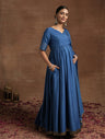 Blue Maternity Anarkali with Embellished Border & Dupatta