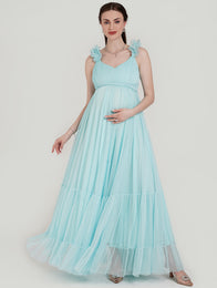 Blue Ruffle Maternity Dress