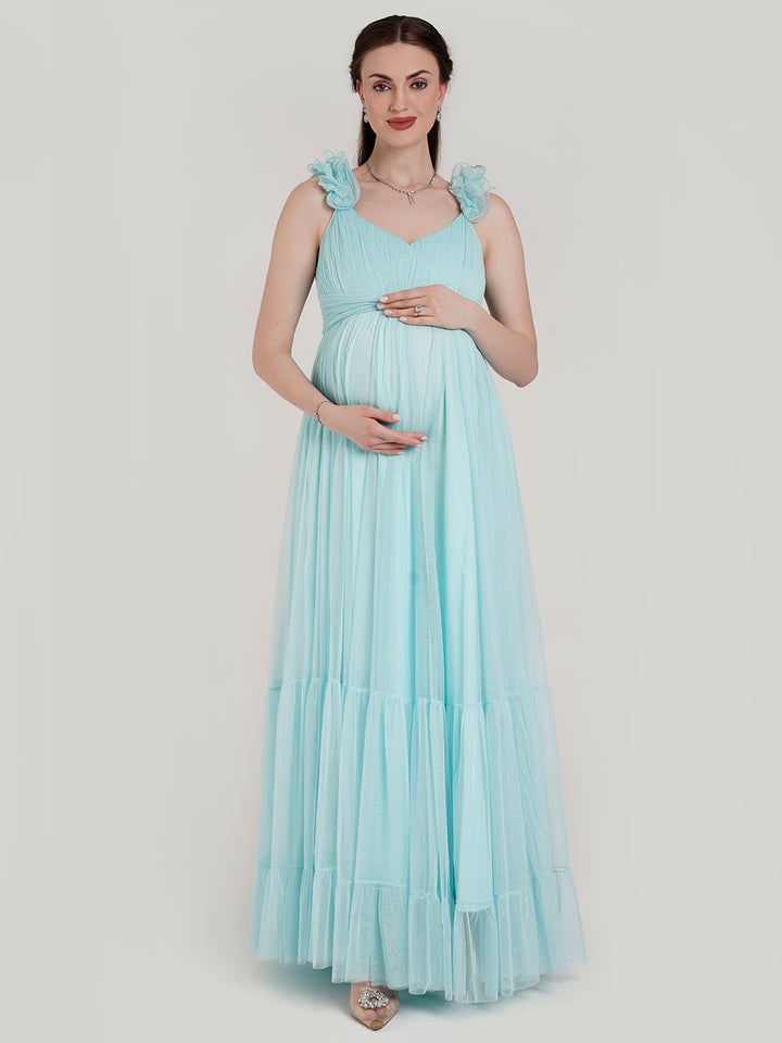 Blue Ruffle Maternity Dress