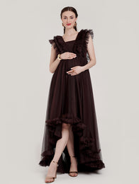 Brown Ruffle Maternity Gown