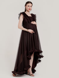 Brown Ruffle Maternity Gown