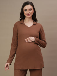 Brown Waffle Maternity Top