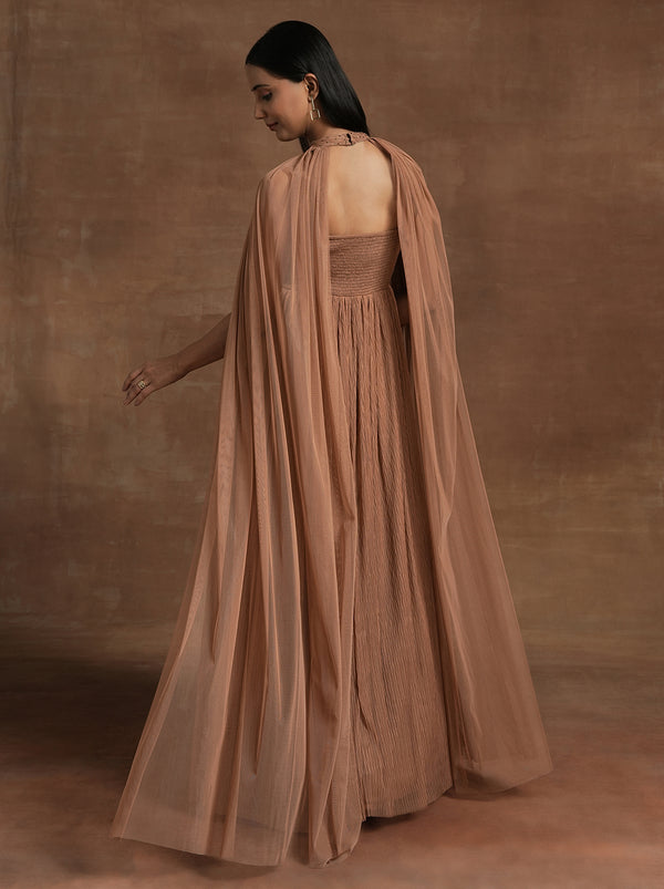 Cocoa Brown Maternity Gown with Draped Cape