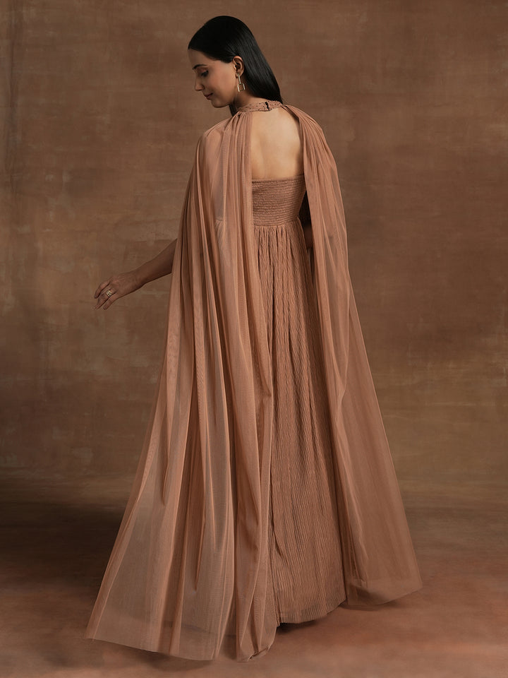 Cocoa Brown Maternity Gown with Draped Cape