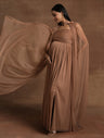 Cocoa Brown Maternity Gown with Draped Cape