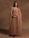 Cocoa Brown Maternity Gown with Draped Cape