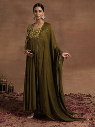 Embroidered Maternity Anarkali with Dupatta