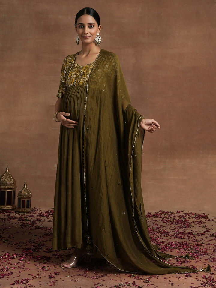 Embroidered Maternity Anarkali with Dupatta