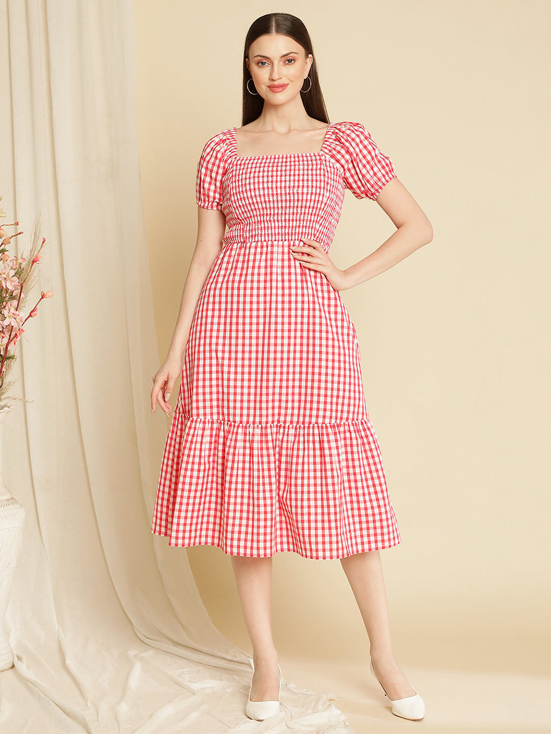 Buy Fashion Dream Women Pink Ikat Printed Cotton Dress | Dresses| Women  Dress| Midi Dresses| Dress for Women| Women Casual Dress | A-Line Dress|  Women Cotton Dress |Printed Dress Online at Best