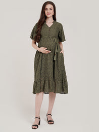 Floral Lace Green Maternity Dress