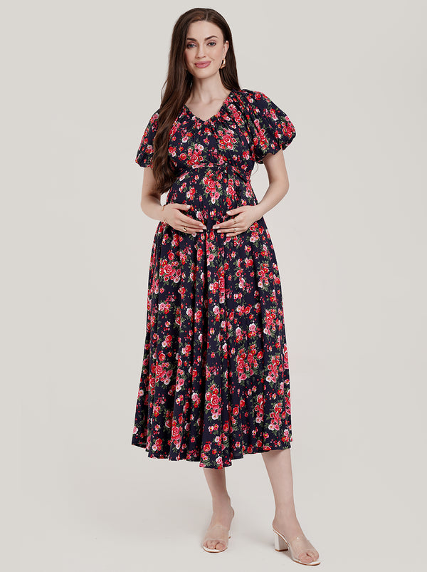 Floral Maternity Midi Dress