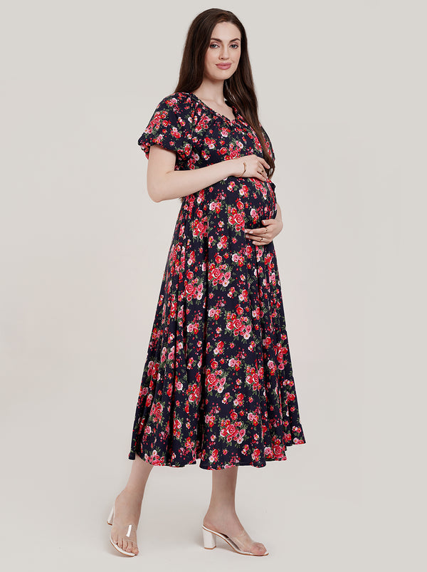 Floral Maternity Midi Dress