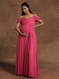 Fuchsia Pink Off-Shoulder Maternity Gown