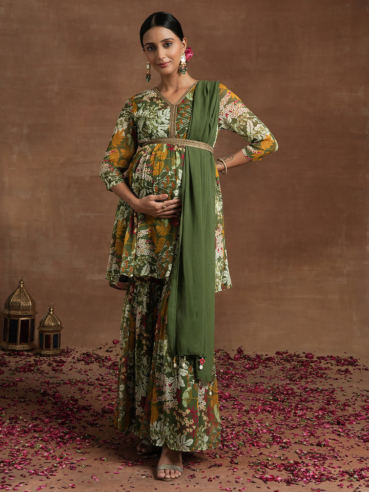 Green Floral Maternity Kurta Sharara Set