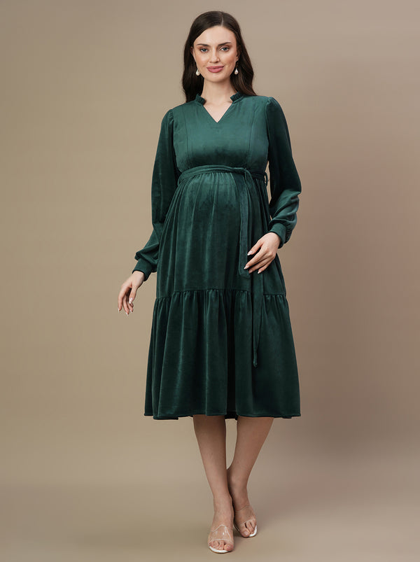 Velvet Maternity Tiered Dress