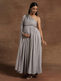 Grey One-Shoulder Maternity Gown