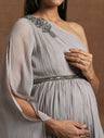 Grey One-Shoulder Maternity Gown