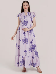 Lavender Floral Maternity Maxi Dress