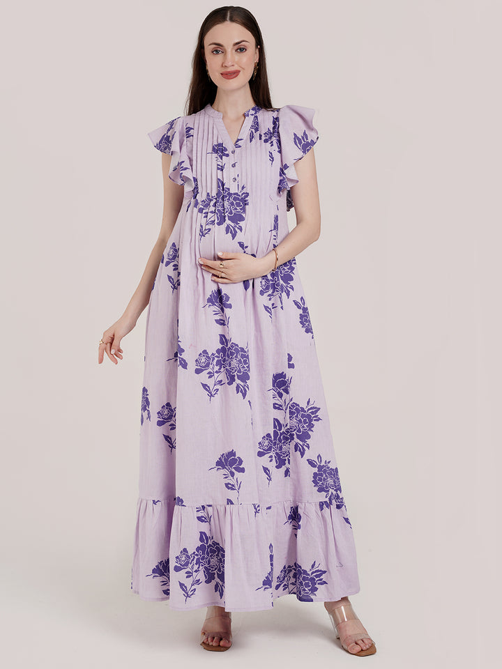 Lavender Floral Maternity Maxi Dress