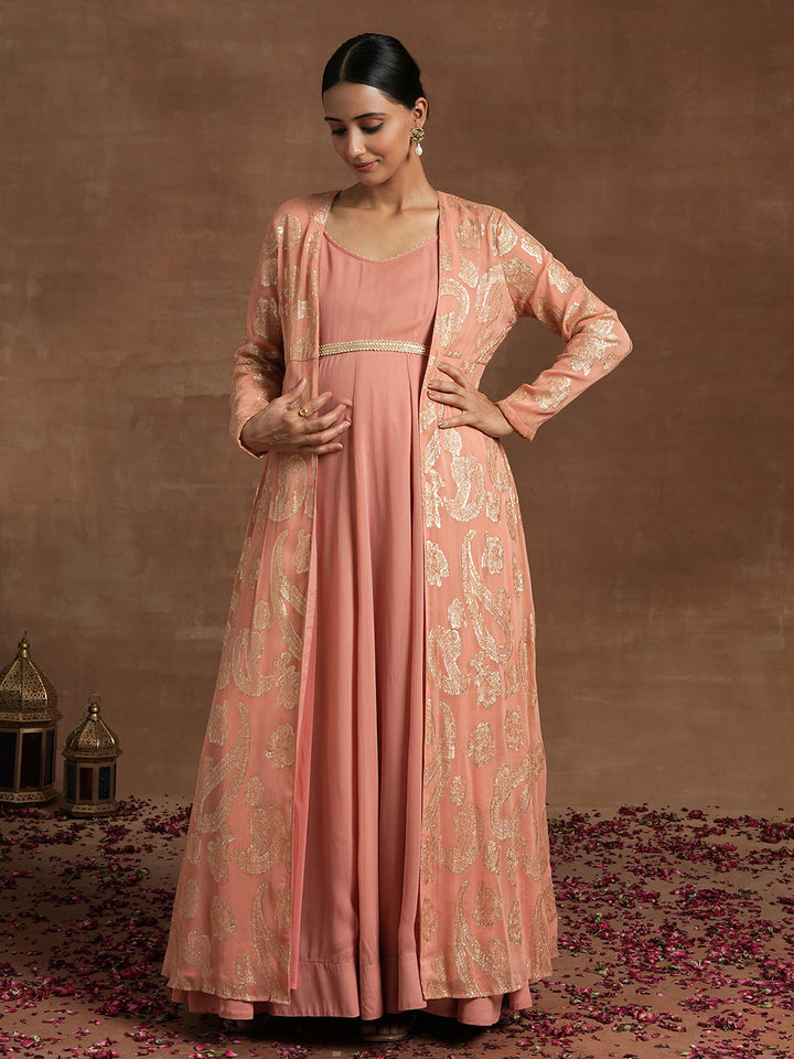 Lurex Maternity Anarkali with Embellished Jacket