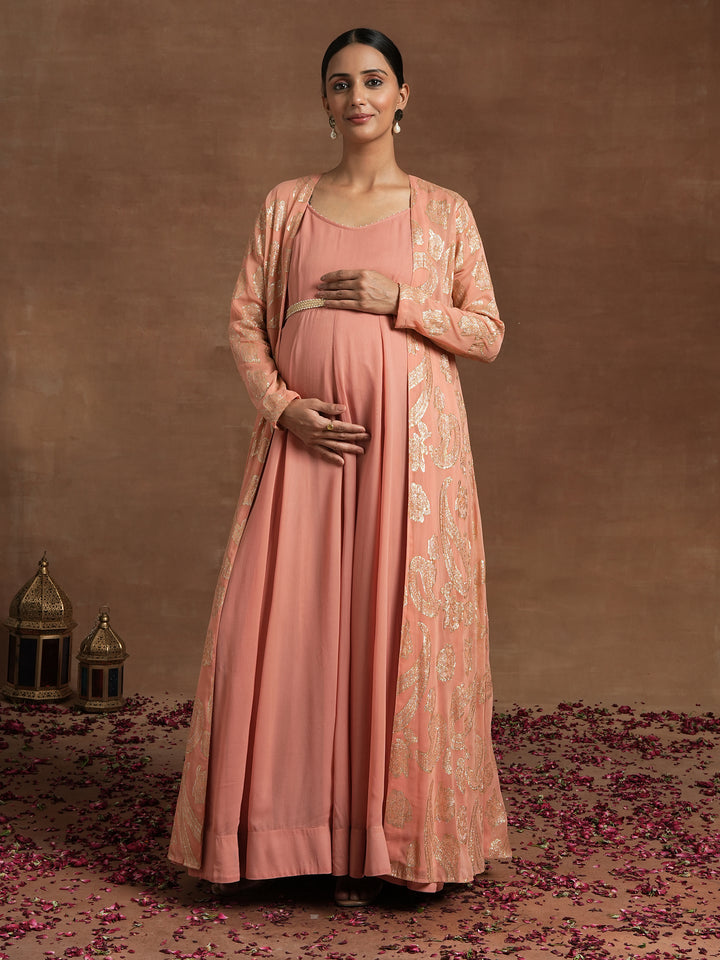 Lurex Maternity Anarkali with Embellished Jacket