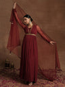 Maroon Maternity Anarkali with Embellished Yoke