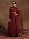 Maroon Maternity Anarkali with Embellished Yoke