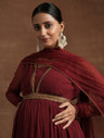 Maroon Maternity Anarkali with Embellished Yoke