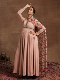 Maternity Anarkali with Embellished Yoke & Floral Dupatta