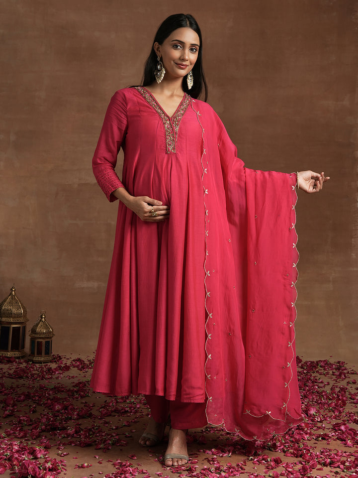 Maternity Anarkali with Embroidered Yoke & Dupatta