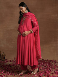 Maternity Anarkali with Embroidered Yoke & Dupatta