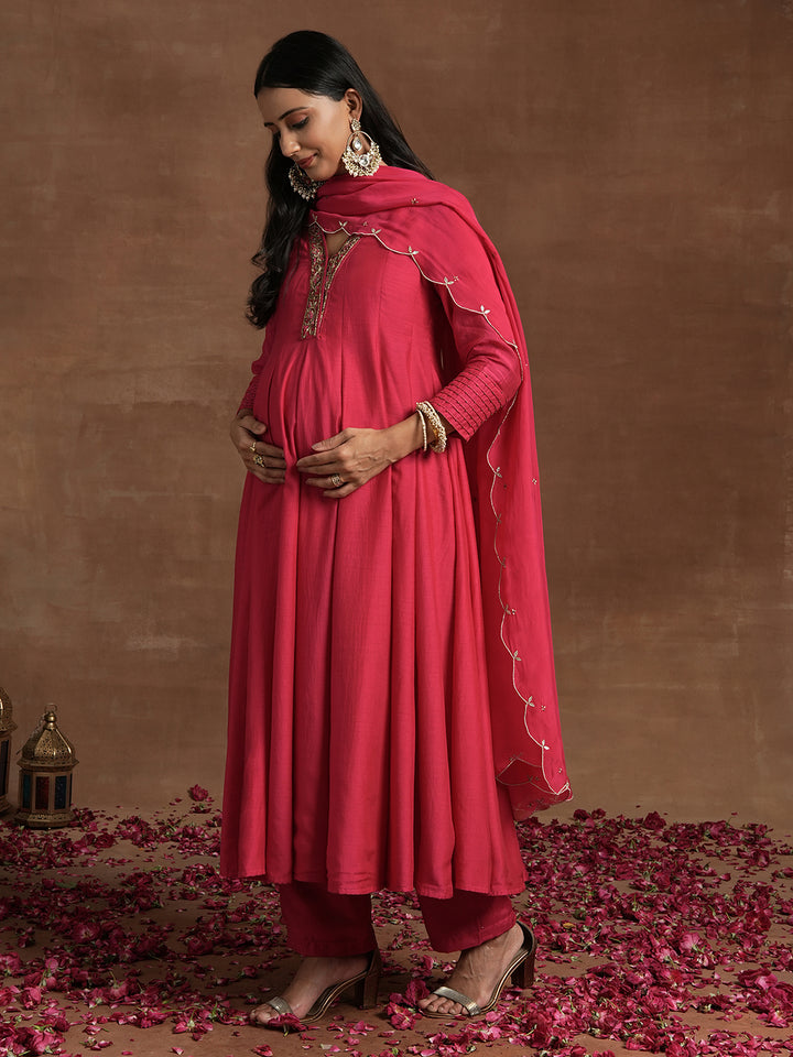 Maternity Anarkali with Embroidered Yoke & Dupatta