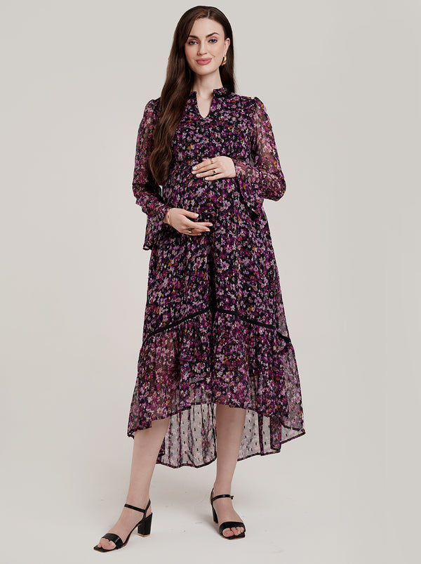 Maternity Hi-Low Printed Dress