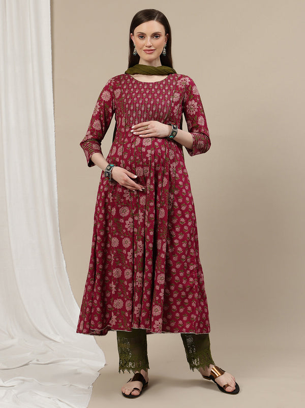 3pc. Cotton Maternity Party Wear Kurta Set