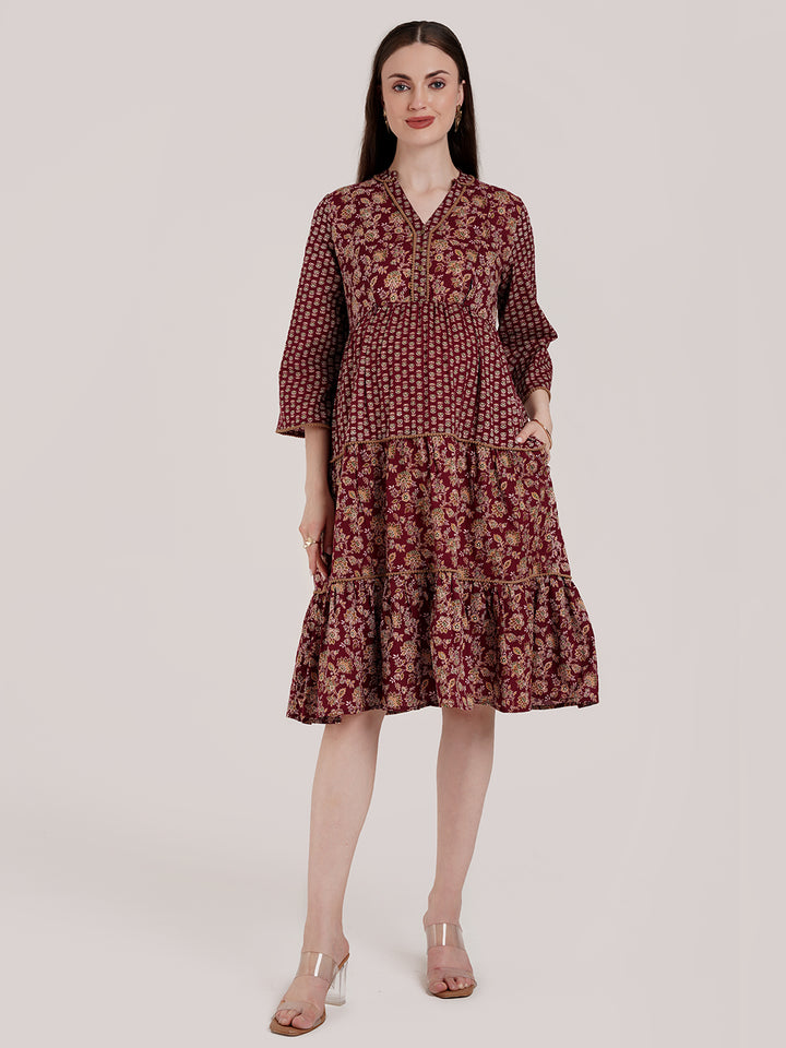 Maternity Maroon Floral Dress